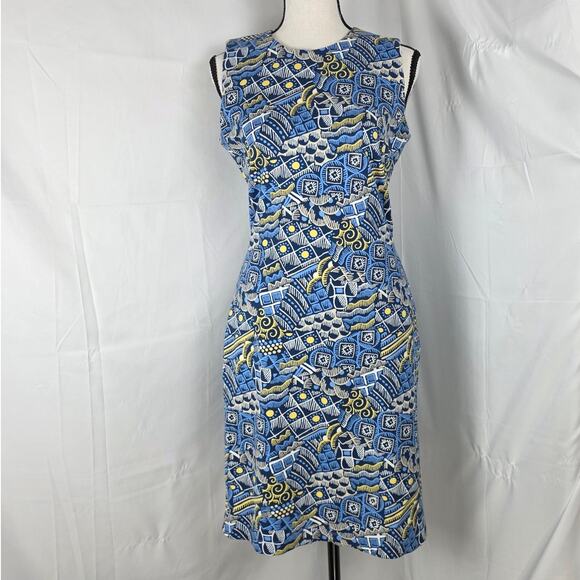 J.McLaughlin Sheath Dress Women XS Blue Abstract Print Sleeveless Stretch Preppy - Picture 1 of 10